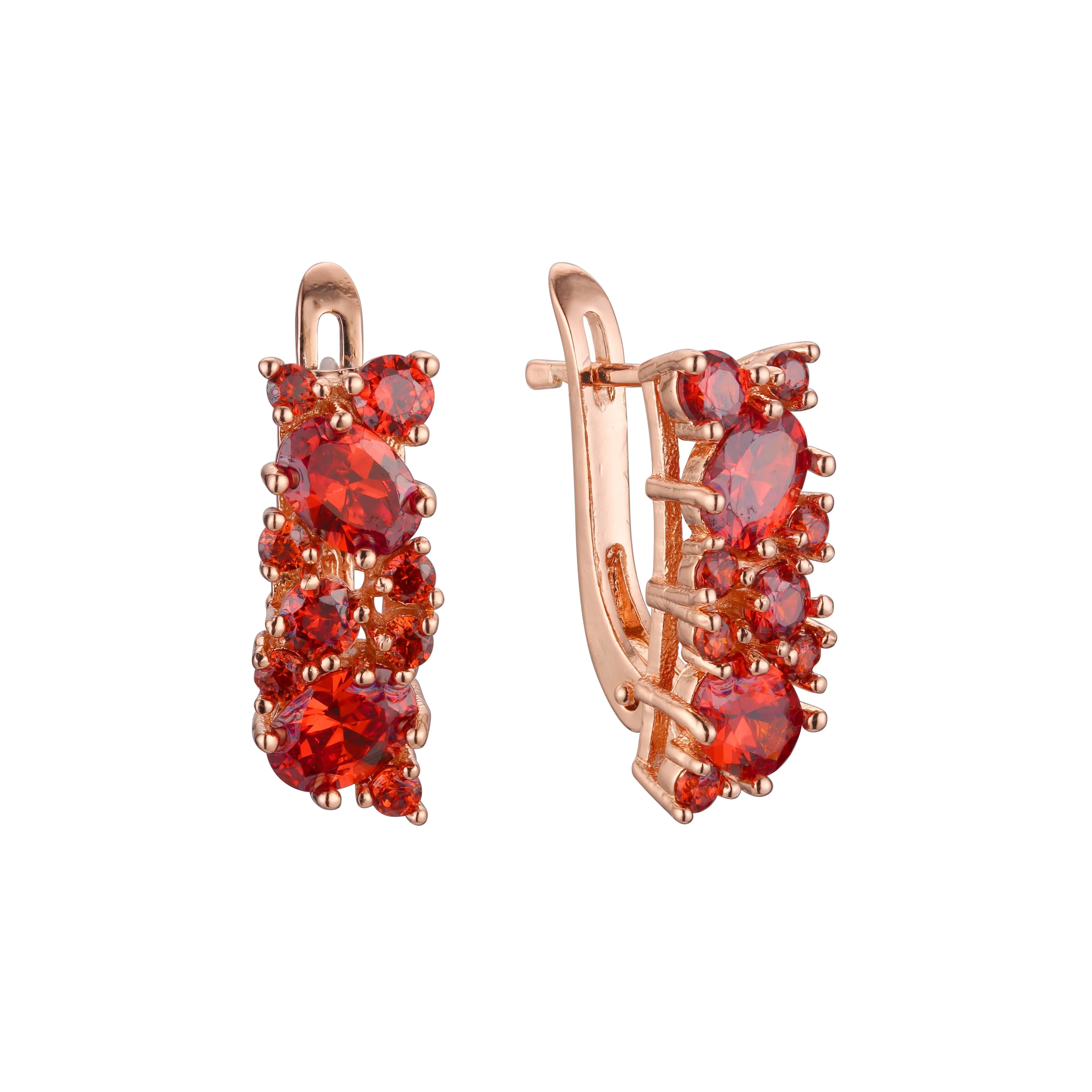 .Luxurious Colorful Cluster CZ earrings plated in 14K Gold, Rose Gold