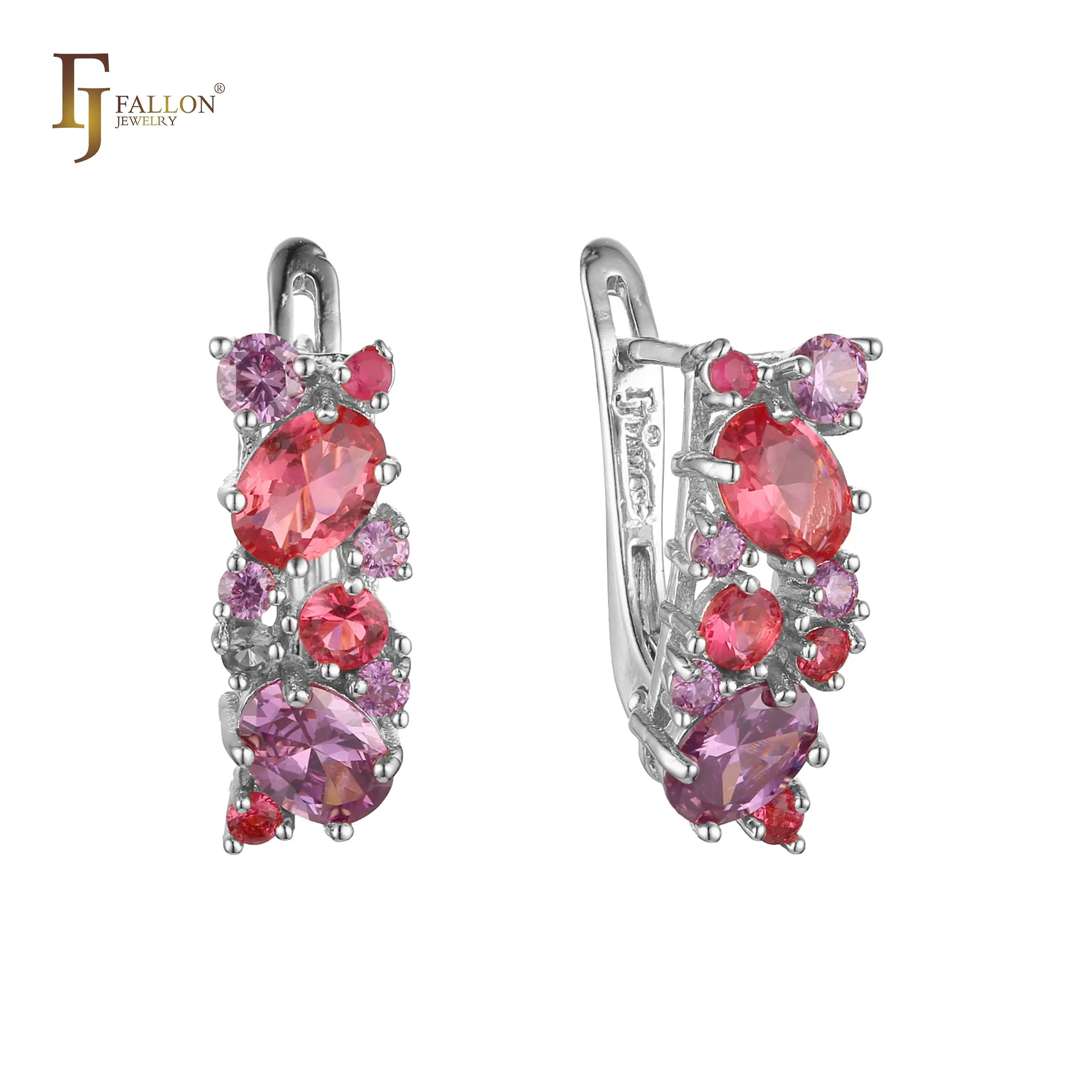 .Luxurious Colorful Cluster CZ earrings plated in 14K Gold, Rose Gold