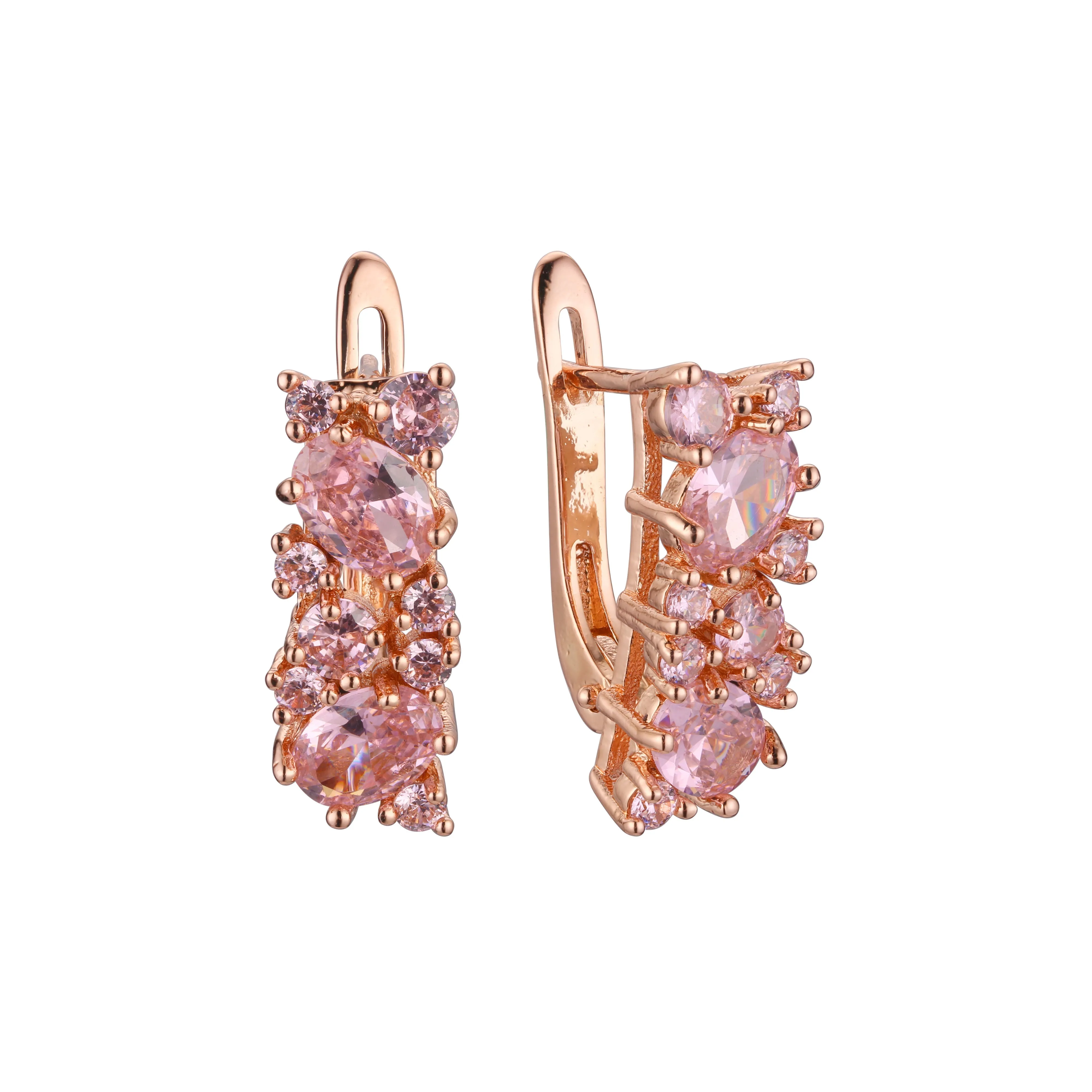 .Luxurious Colorful Cluster CZ earrings plated in 14K Gold, Rose Gold