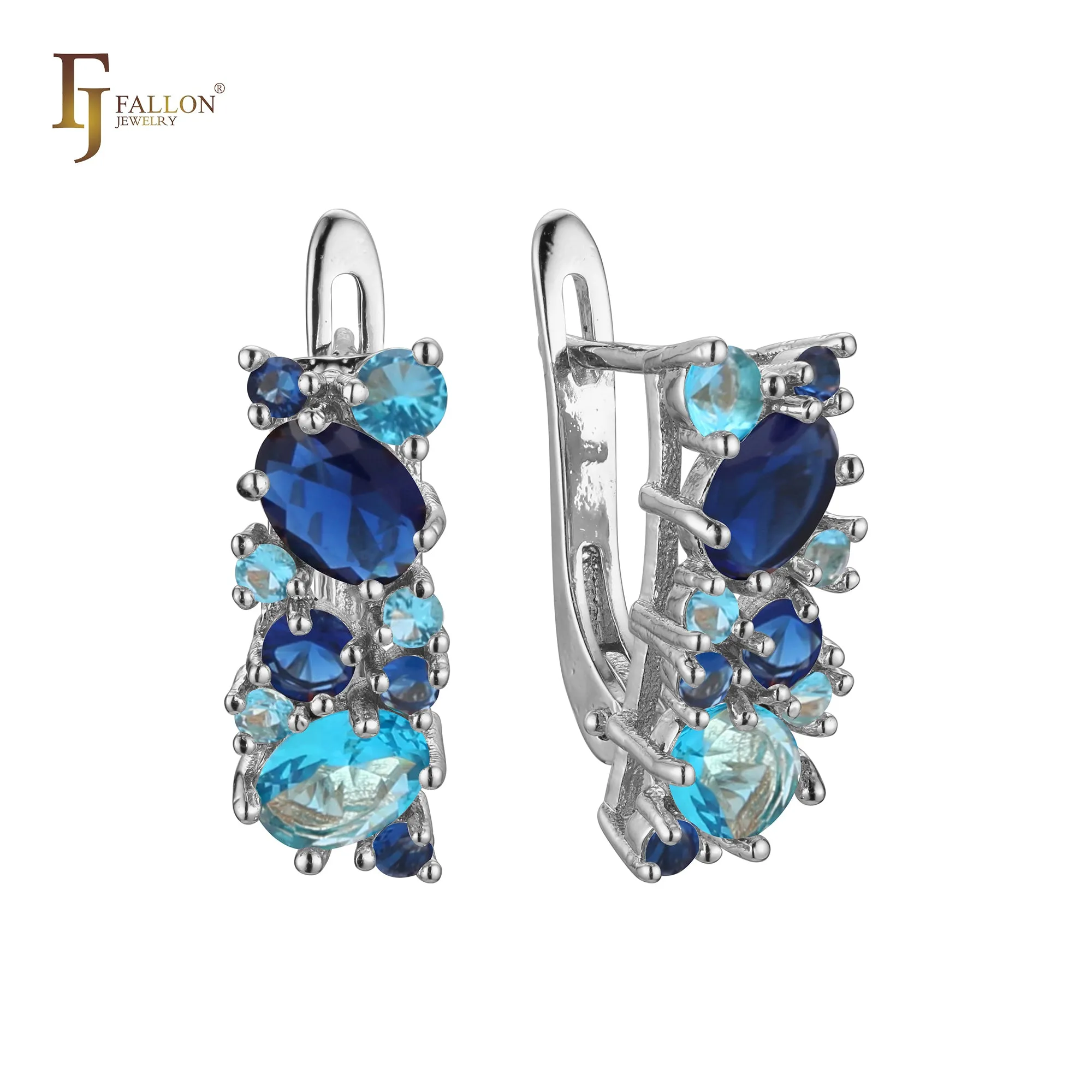 .Luxurious Colorful Cluster CZ earrings plated in 14K Gold, Rose Gold