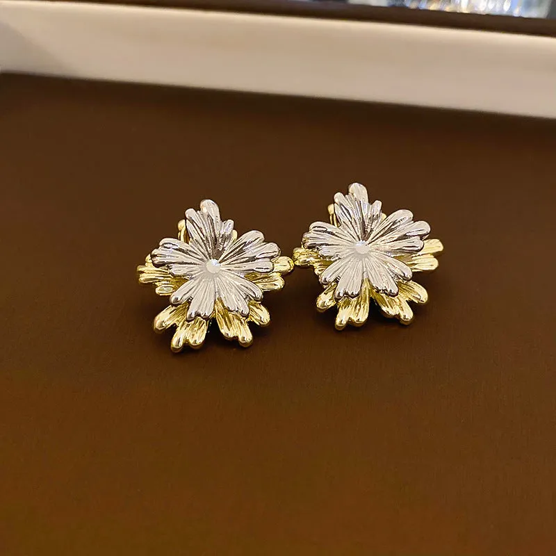 Luxurious Flower Geometric Flower Copper Zircon Inlay Earrings