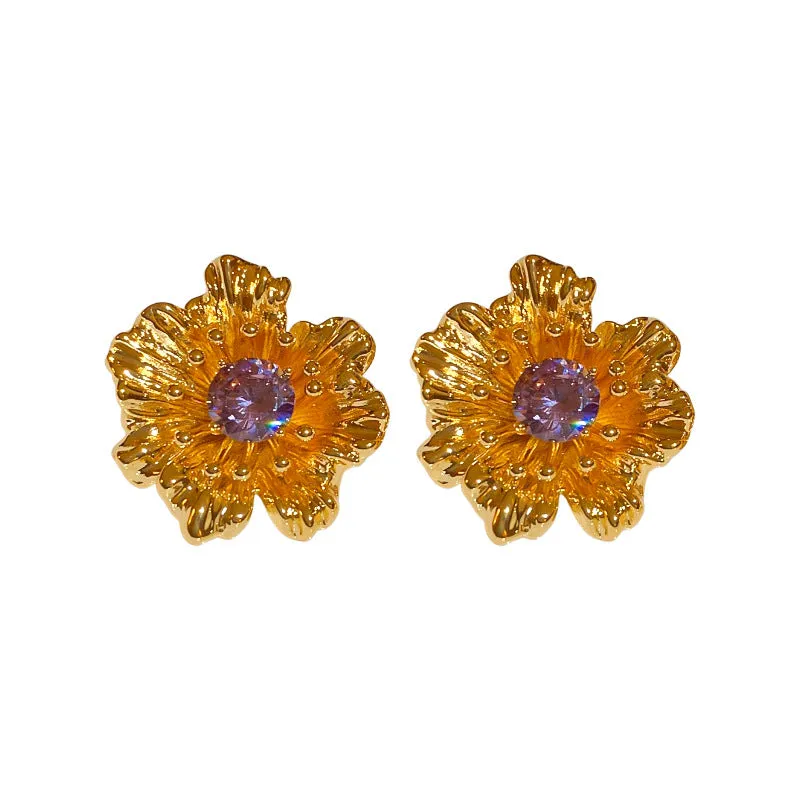 Luxurious Flower Geometric Flower Copper Zircon Inlay Earrings