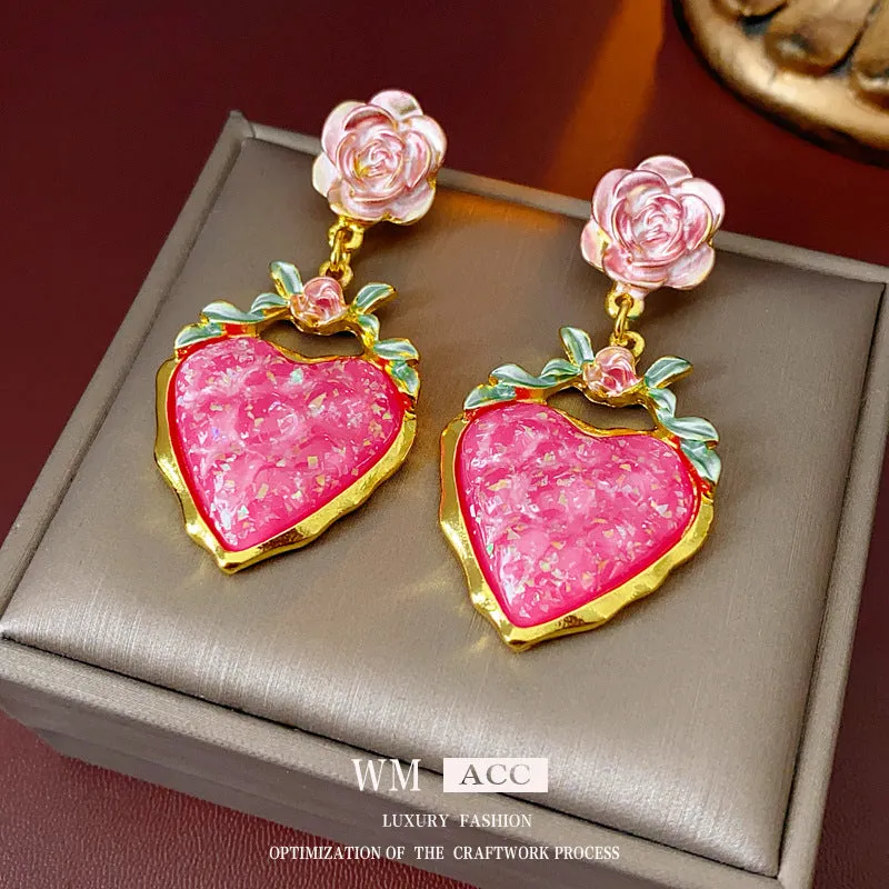 Luxurious Flower Geometric Heart Flower Alloy Electroplating Earrings