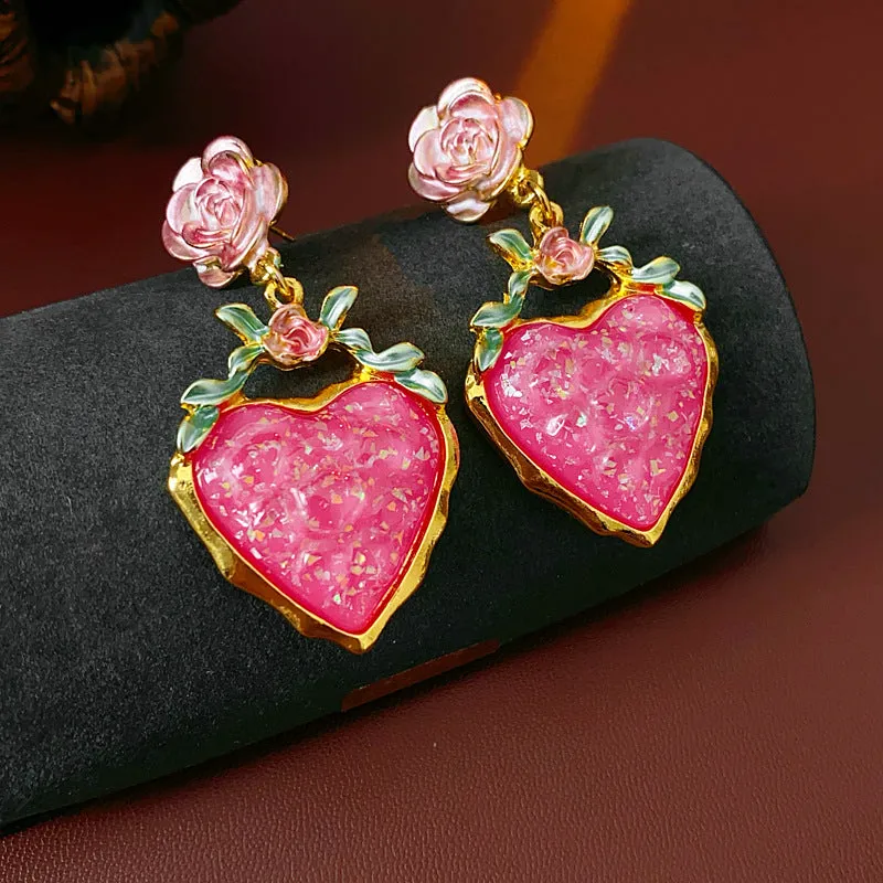 Luxurious Flower Geometric Heart Flower Alloy Electroplating Earrings