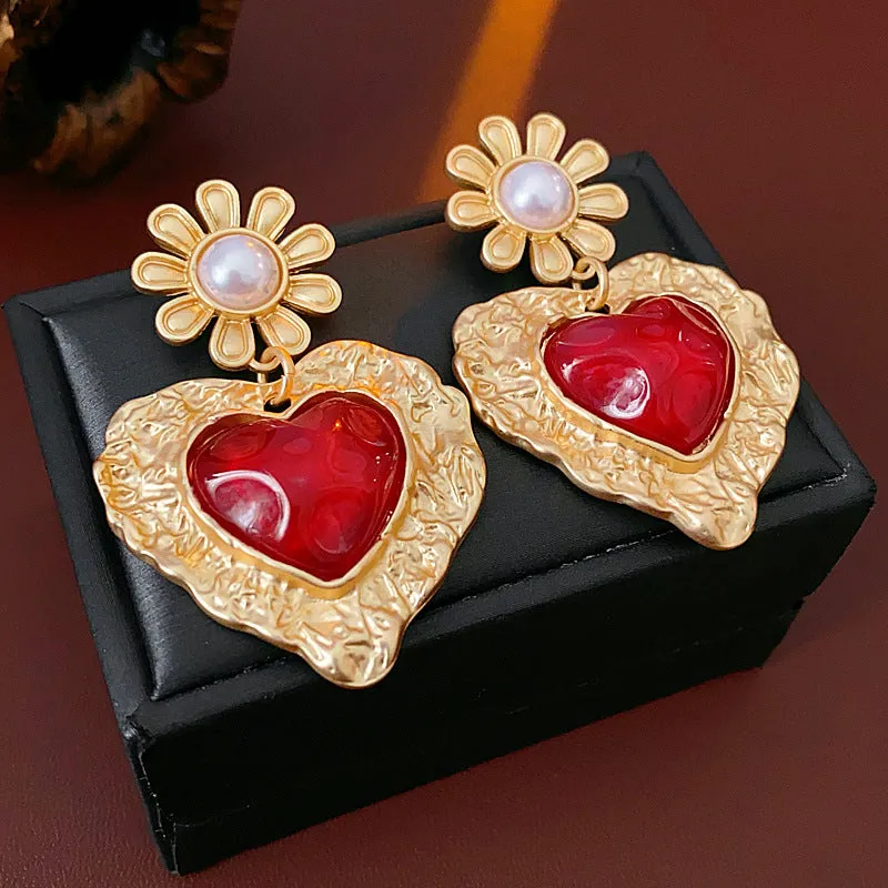 Luxurious Flower Geometric Heart Flower Alloy Electroplating Earrings