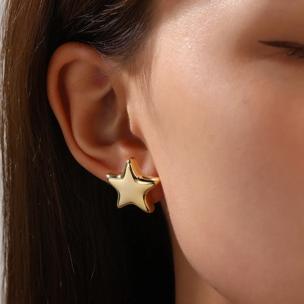 Luxurious Pentagram Pentagram Copper Drop Earrings