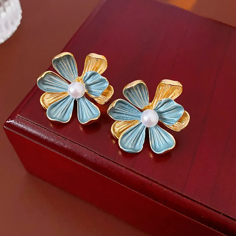 Luxurious Round Geometric Alloy Oil Dripping Earrings