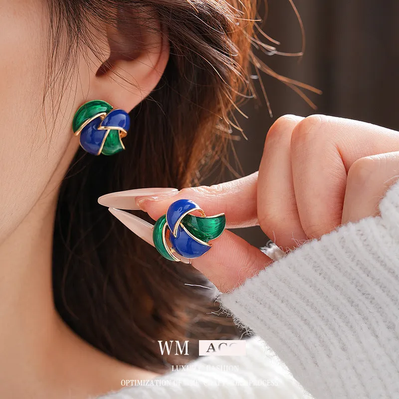 Luxurious Round Geometric Alloy Oil Dripping Earrings