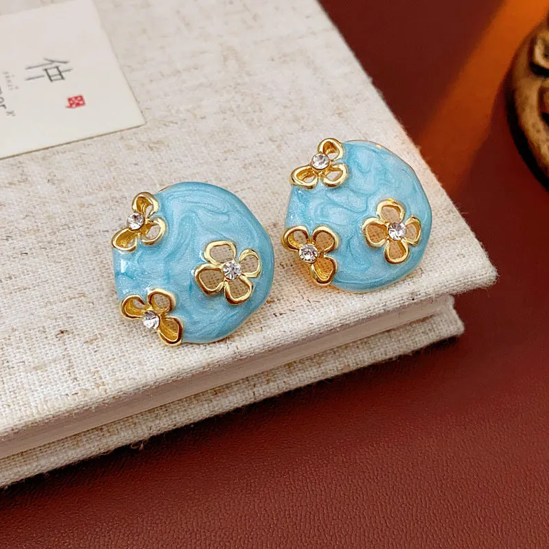 Luxurious Round Geometric Alloy Oil Dripping Earrings