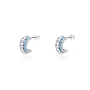 Luxurious Sterling Silver Earrings with Zircon, Turquoise, and Pearl Embellishments