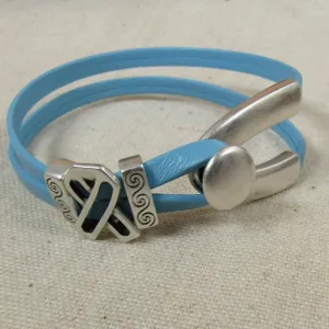 Men's Light Blue Awareness Leather Cord Bracelet Wishbone Design