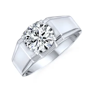 Mens Stainless Steel Wide Band CZ Solitaire Engagement Ring Plus Size Unisex