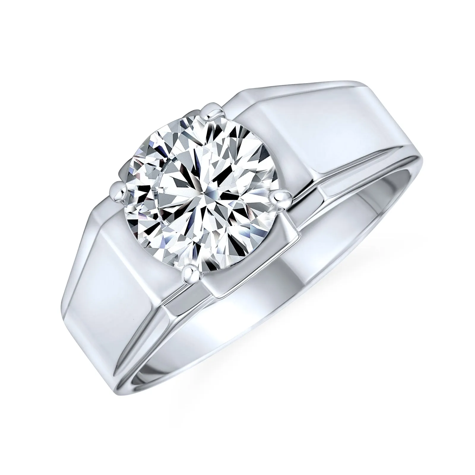 Mens Stainless Steel Wide Band CZ Solitaire Engagement Ring Plus Size Unisex