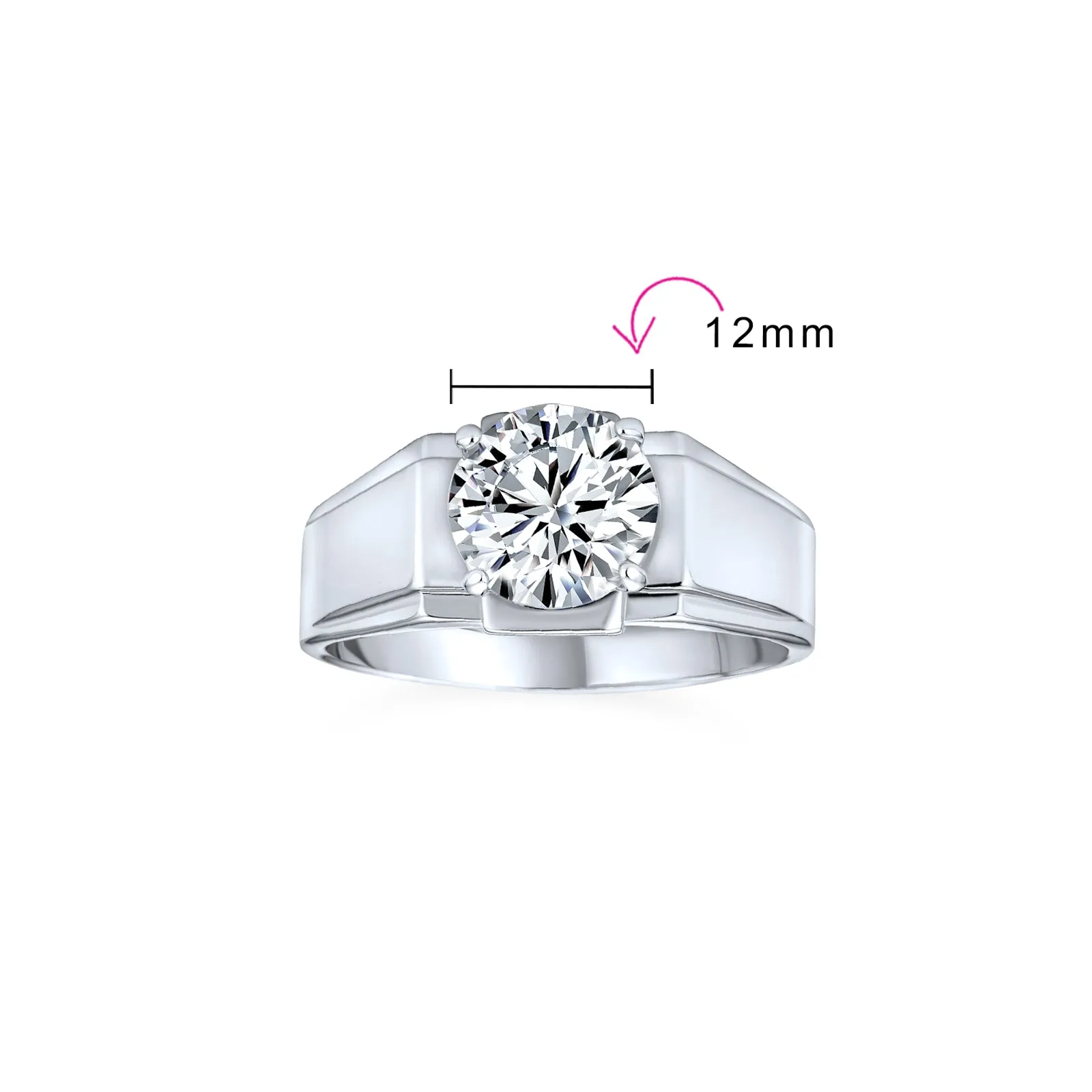 Mens Stainless Steel Wide Band CZ Solitaire Engagement Ring Plus Size Unisex