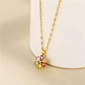 Minimalist Flower Titanium Steel Diamond Inlay Necklaces