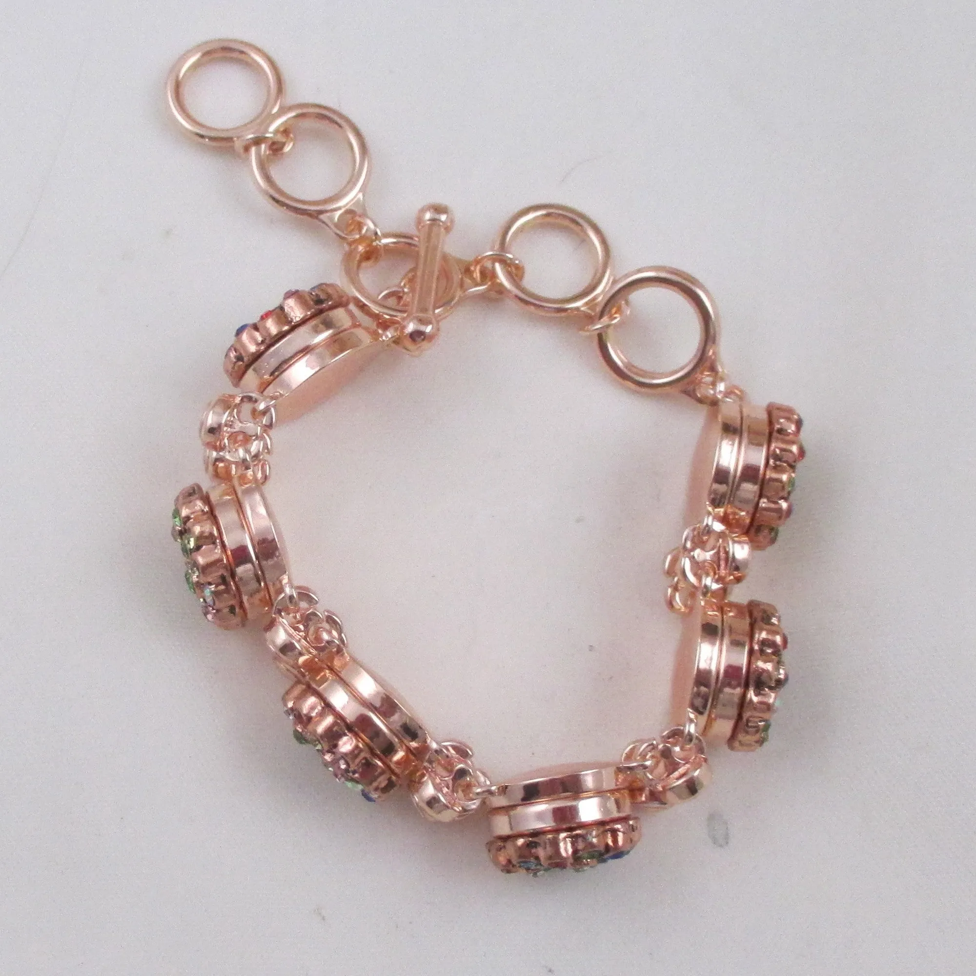 Mukti-colored Rhinestone & Rose Gold Bangle Bracelet