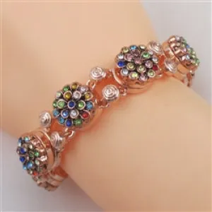 Mukti-colored Rhinestone & Rose Gold Bangle Bracelet