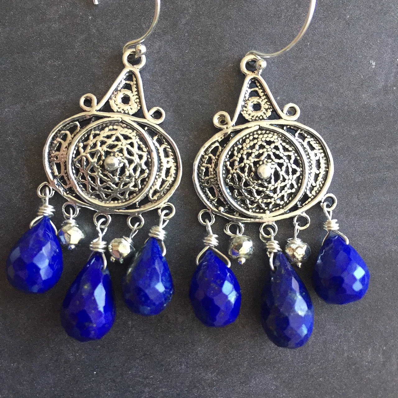 Nirvana Earrings, Triple Lapis Lazuli, Earwire Options