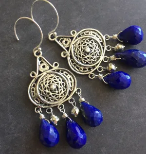 Nirvana Earrings, Triple Lapis Lazuli, Earwire Options