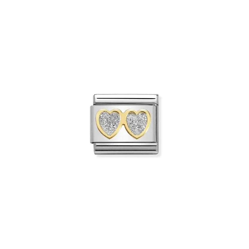 Nomination Composable Link Double Hearts, 18K Gold & Glitter Enamel