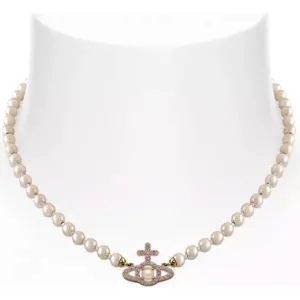 Olympia Pearl Necklace Gold / Cream Rose Pearls / Pink CZ