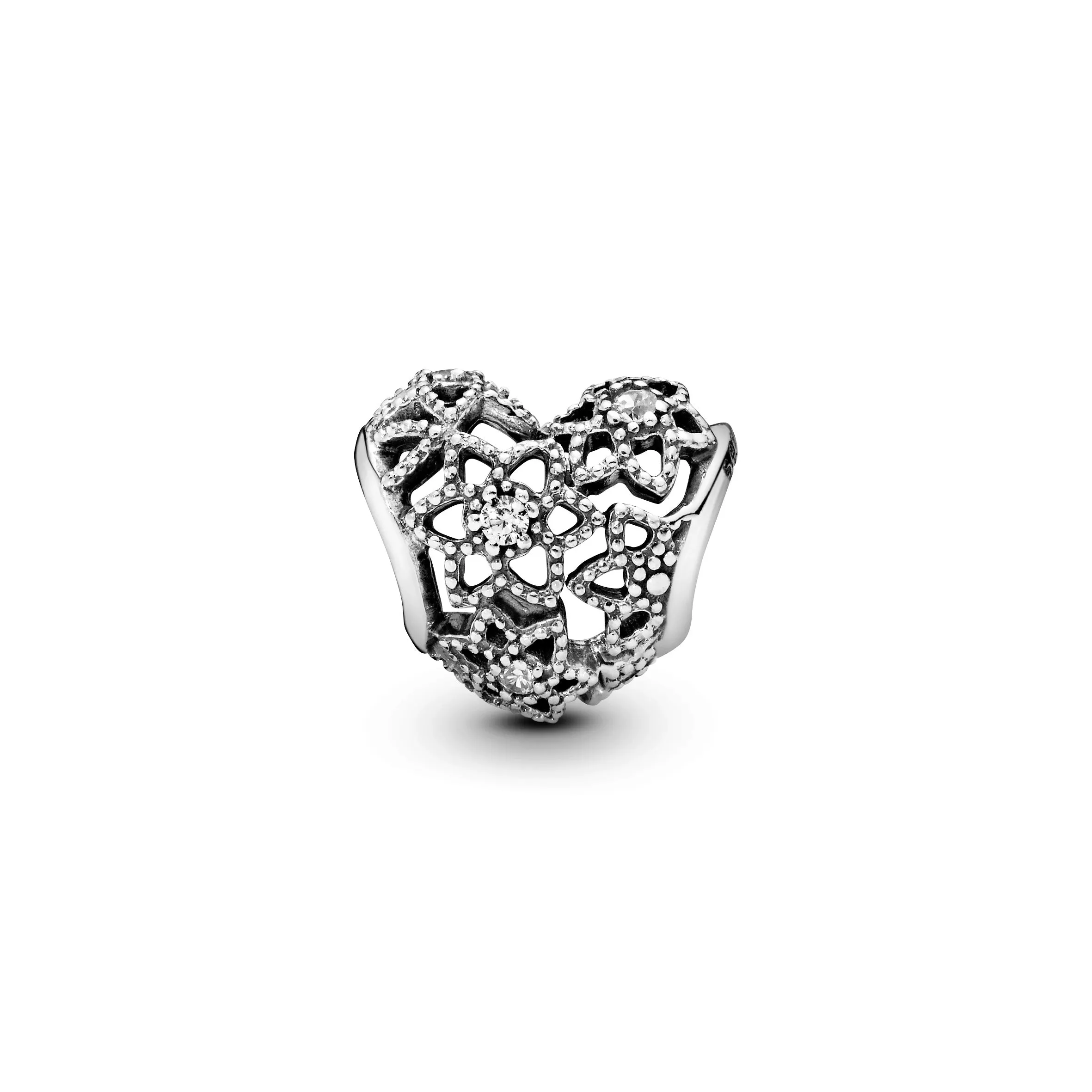 Openwork heart silver charm with clear cubic zirconia