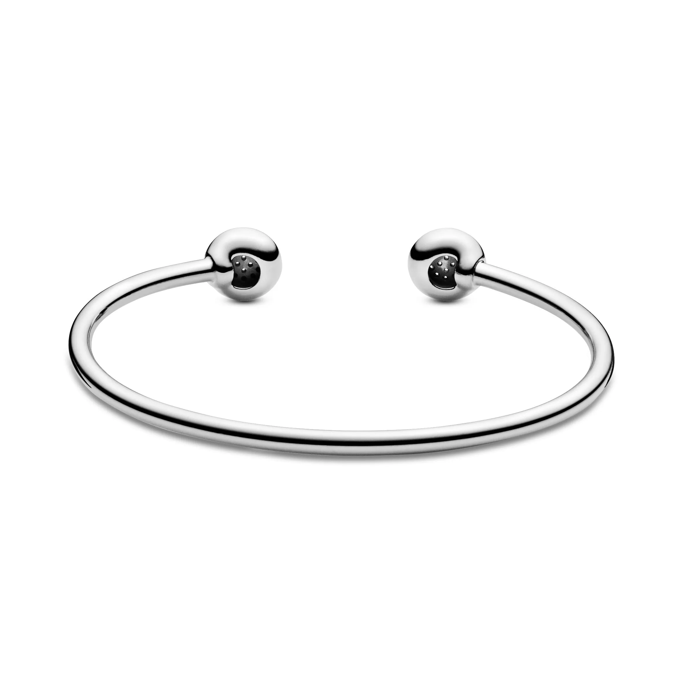 PANDORA logo silver open bangle with clear cubic zirconia