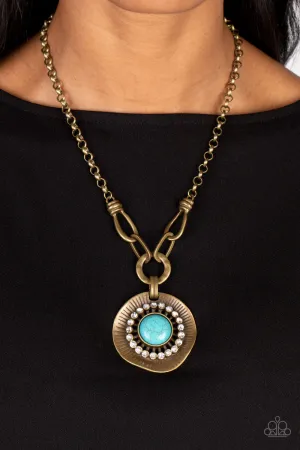 Paparazzi Badlands Treasure Hunt - Brass Necklace with Turquoise Stone pendant