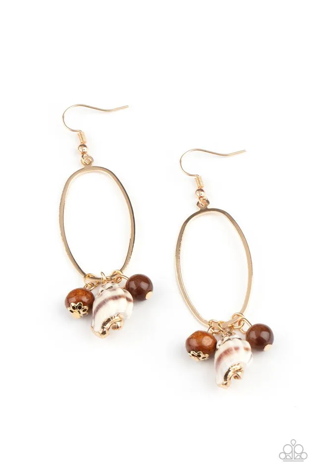 Paparazzi Earring ~ Golden Grotto - Brown