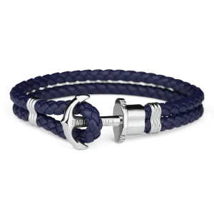 Paul Hewitt Phrep Leather Silver / Navy Blue Bracelet - XXL