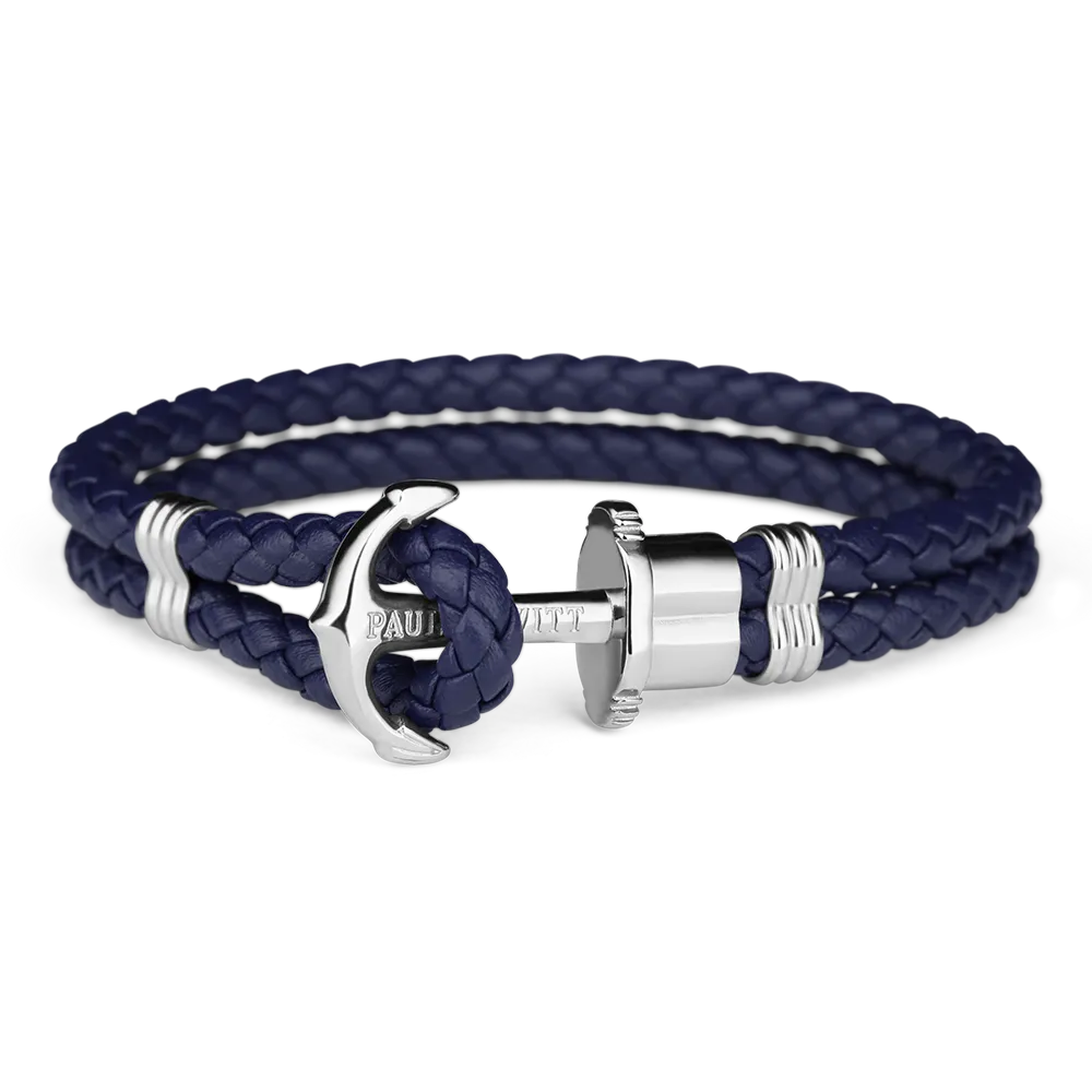 Paul Hewitt Phrep Leather Silver / Navy Blue Bracelet - XXL