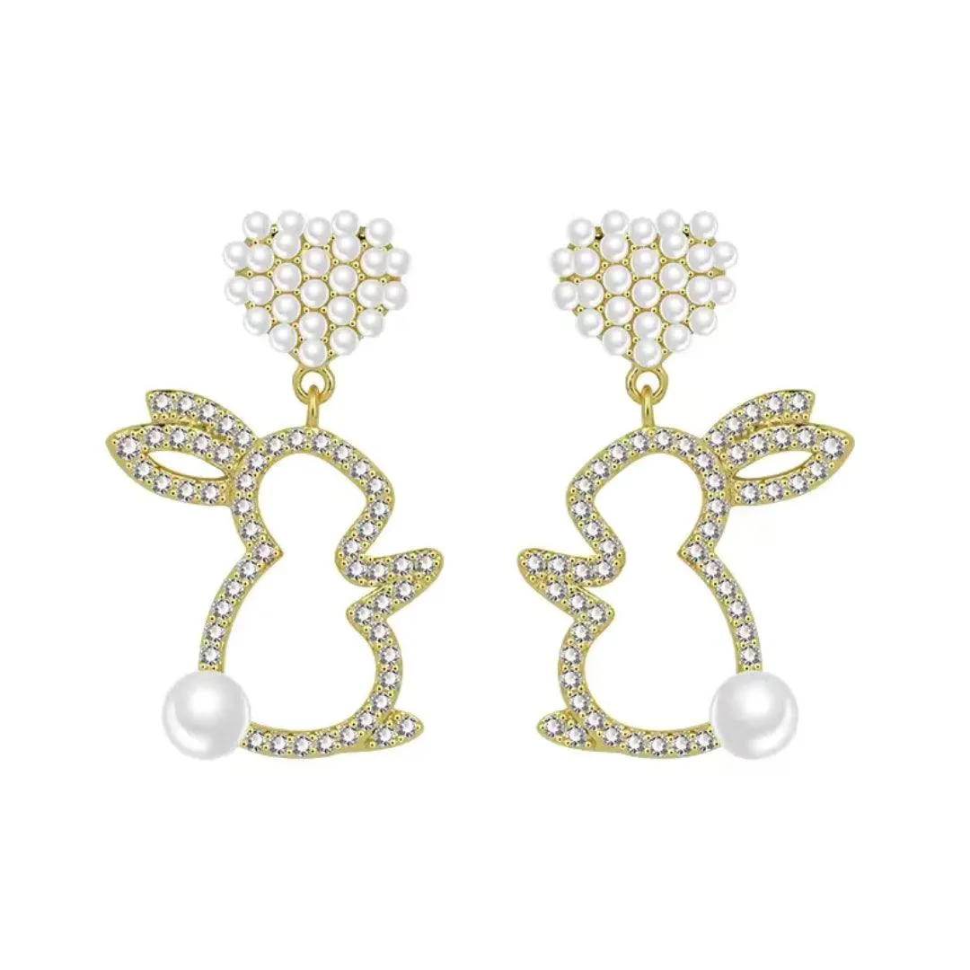 Pearl Bunny Drop Earrings