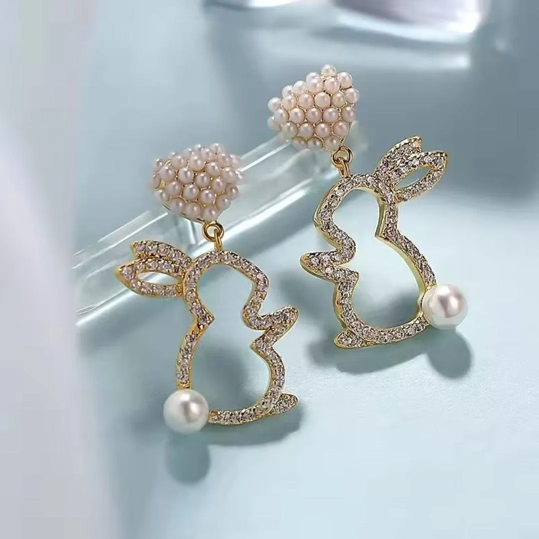 Pearl Bunny Drop Earrings