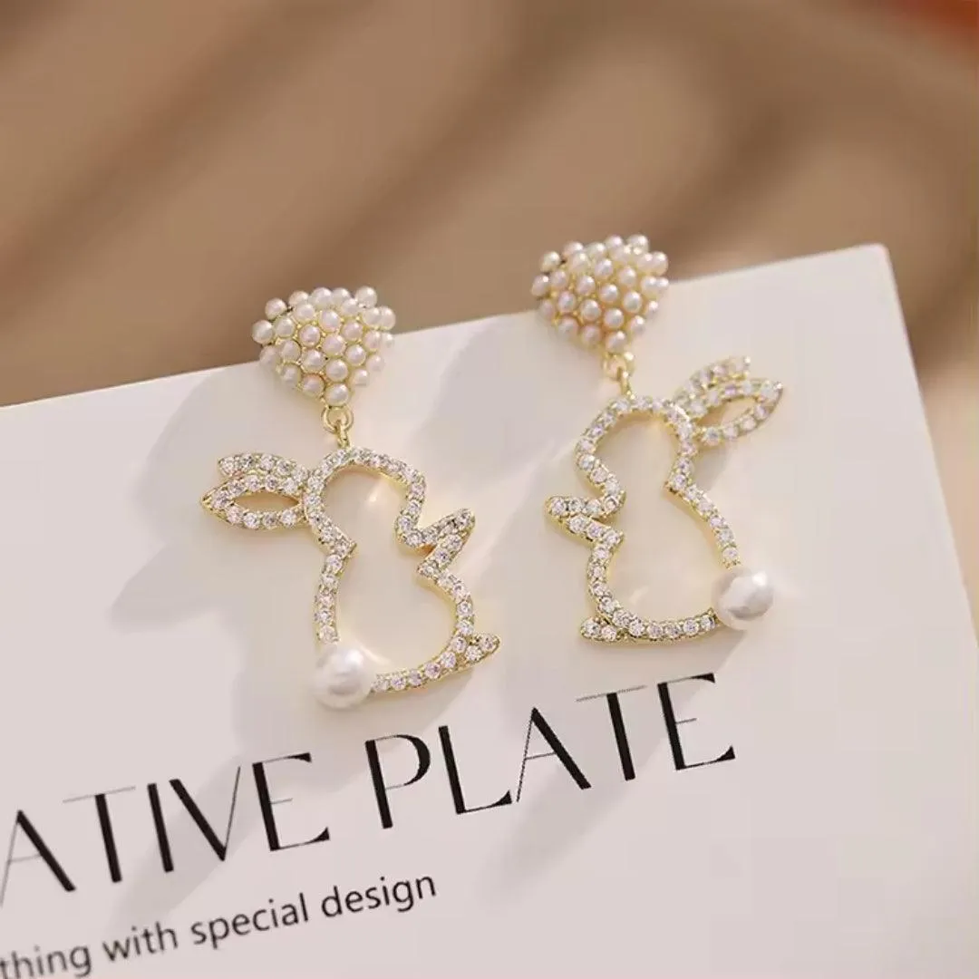 Pearl Bunny Drop Earrings