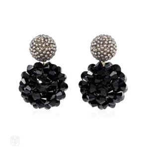 Pearly grey and black crystal handmade double ball earrings