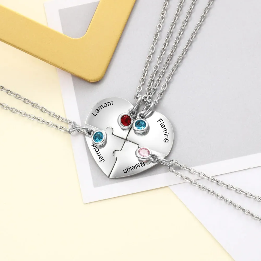 Personalized Heart-Shaped 4 Names And 4 Birthstone Friendship Necklace