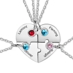 Personalized Heart-Shaped 4 Names And 4 Birthstone Friendship Necklace