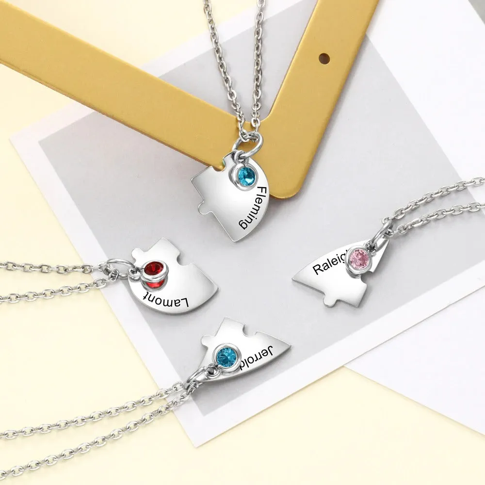 Personalized Heart-Shaped 4 Names And 4 Birthstone Friendship Necklace