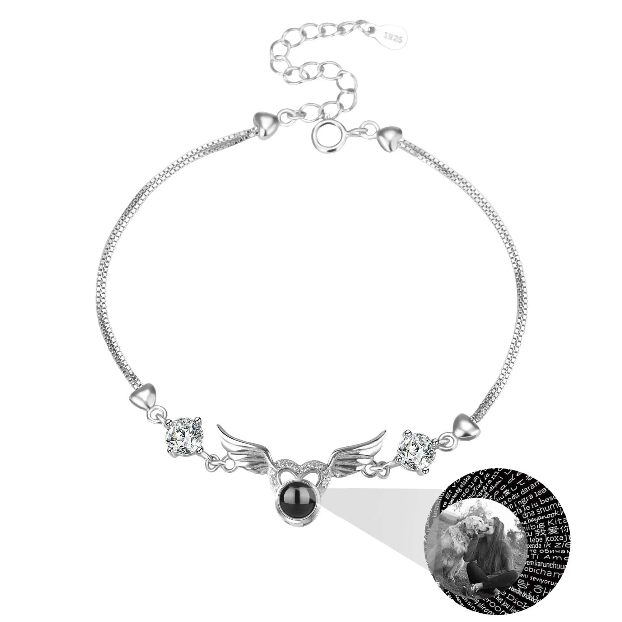 Personalized Photo name Projection Bracelet for Angle Wing Memory Bracelets