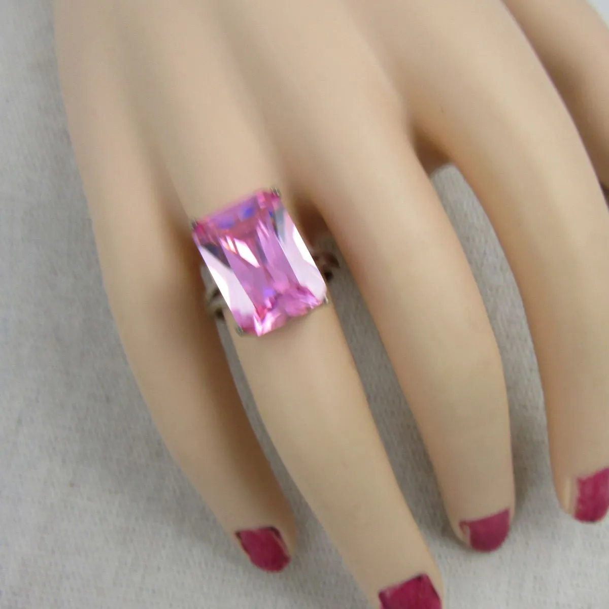 Pink CZ Ring Big Bold Look Size 8