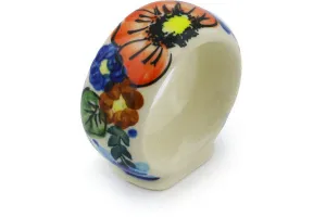 Polish Pottery 2" Napkin Ring Bold Poppies