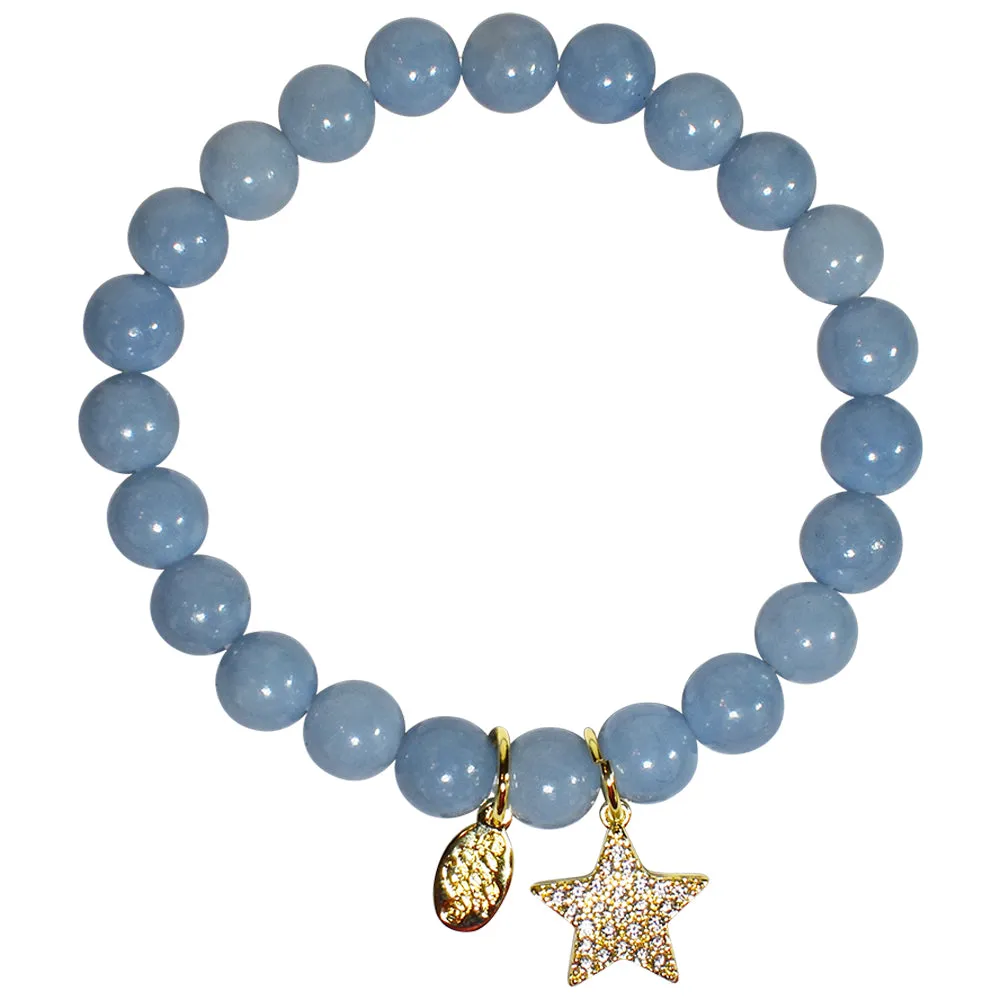 Precious Angelite CZ Starlight 8mm Stretch Bracelet (Goldtone)