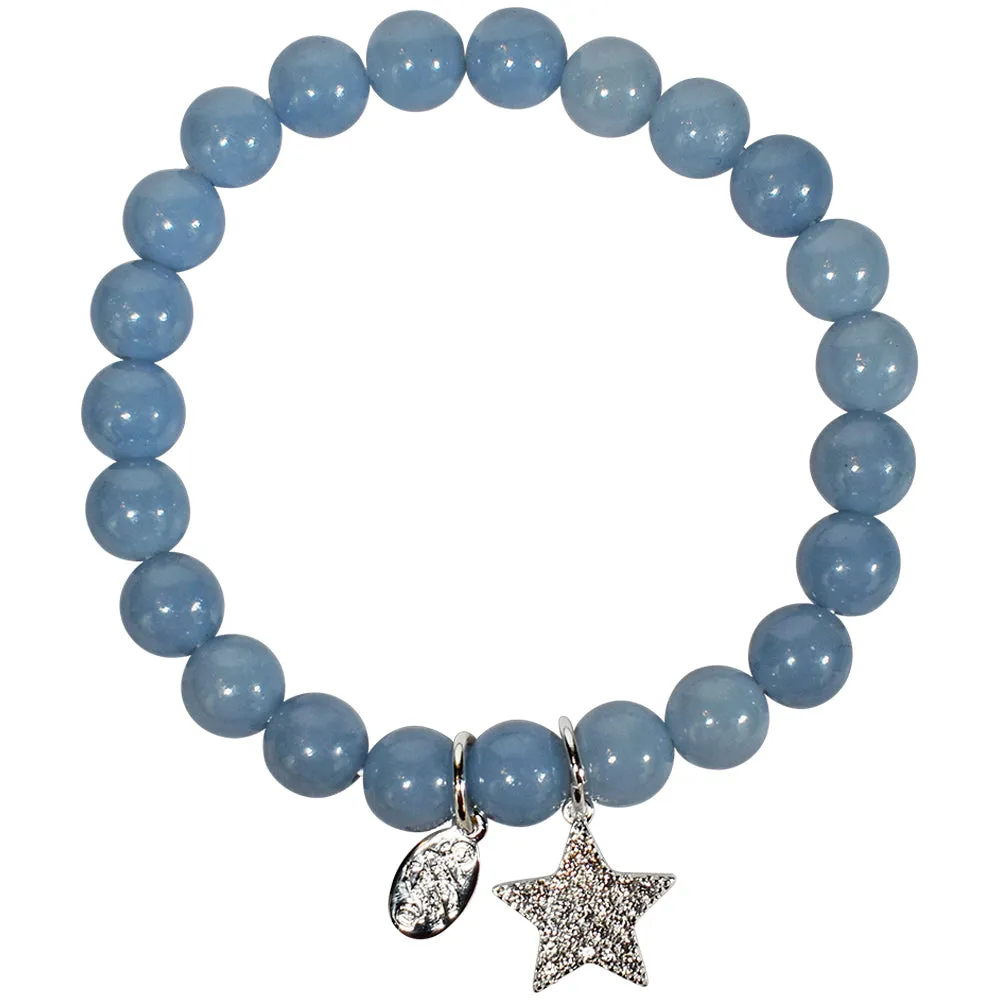 Precious Angelite CZ Starlight 8mm Stretch Bracelet (Sterling Silvertone)