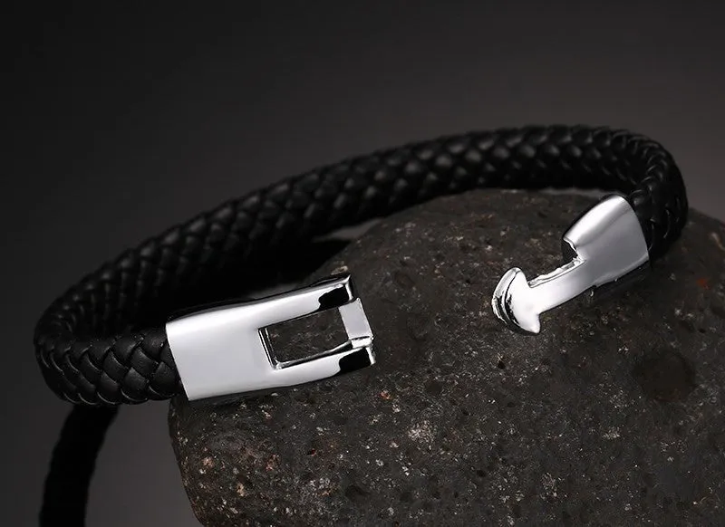 Punk Rock PU Leather Bangle Bracelet Men Jewelry Black/Coffee/White Color Bracelets & Bangles