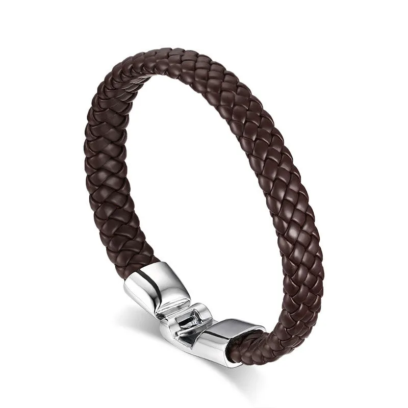 Punk Rock PU Leather Bangle Bracelet Men Jewelry Black/Coffee/White Color Bracelets & Bangles