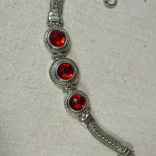 Red Crystal & Silver Bracelet