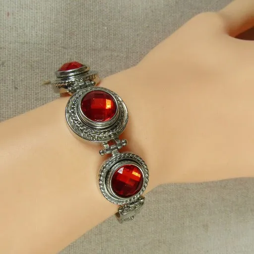 Red Crystal & Silver Bracelet