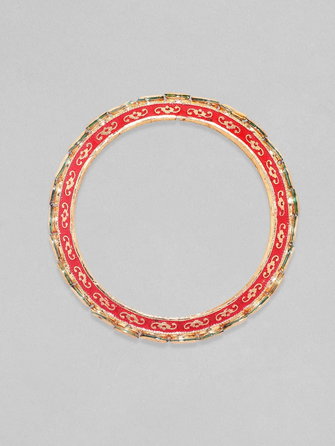 Rubans 24K Gold Plated Kundan Studded Red Enamel Bangles