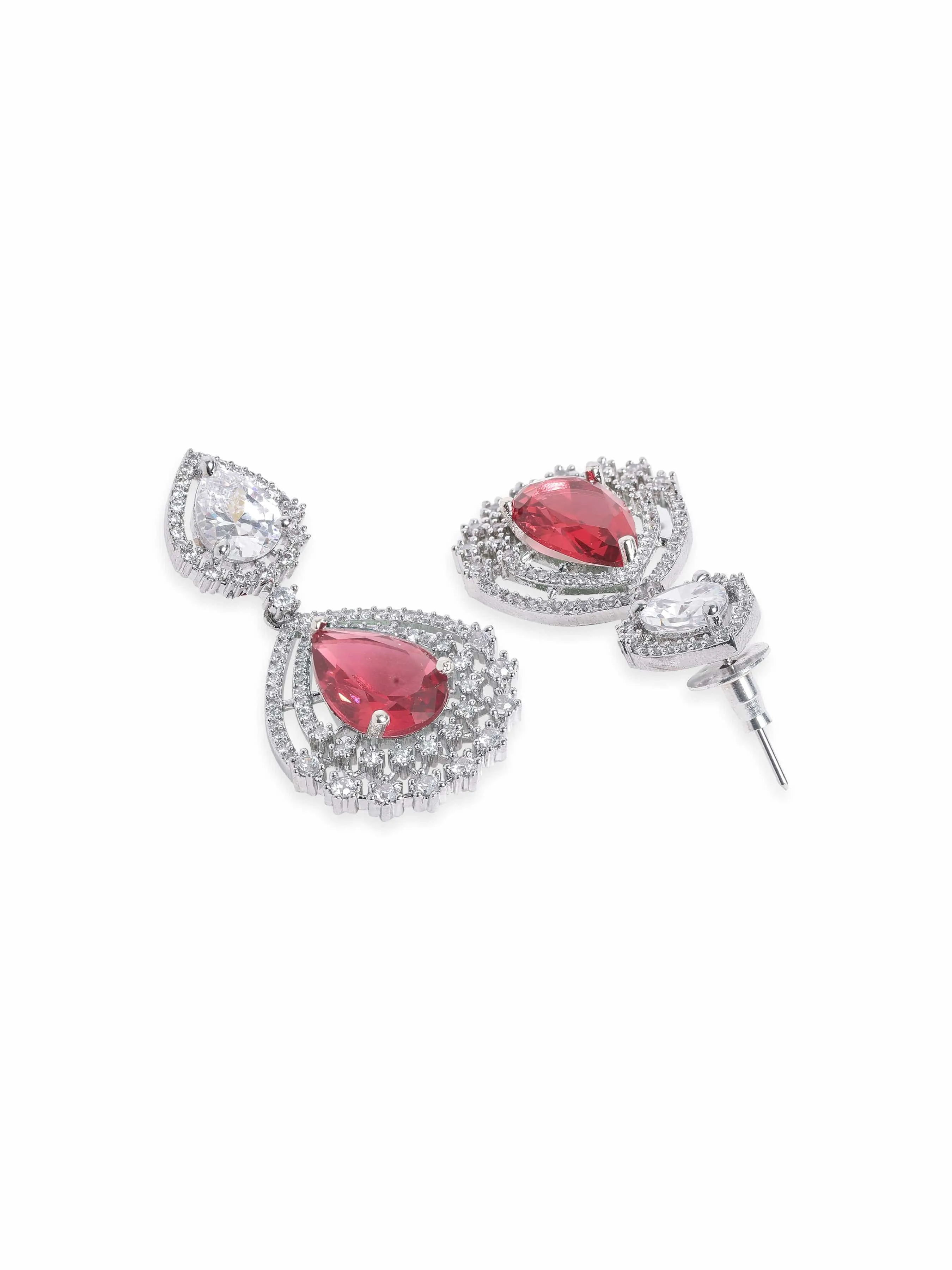 Rubans Rhodium Plated Ruby Red Zirconia Tear drop Chic Earring