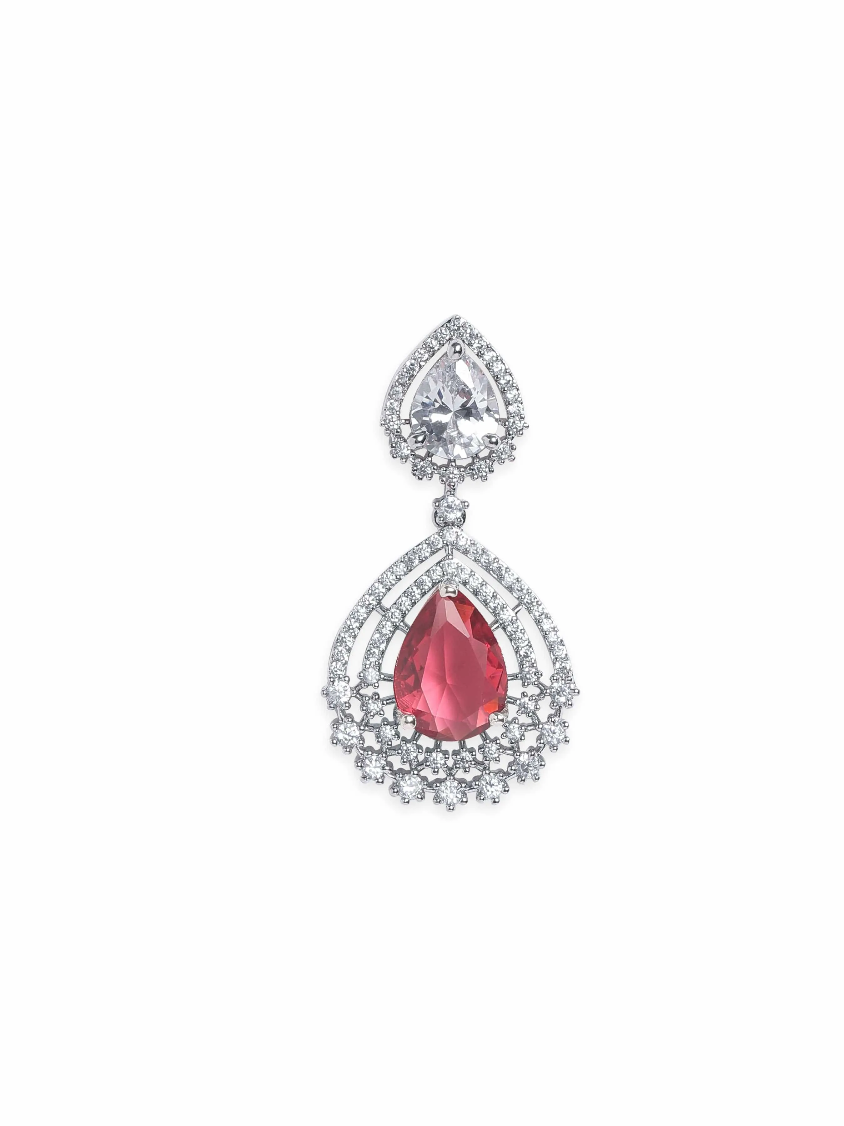 Rubans Rhodium Plated Ruby Red Zirconia Tear drop Chic Earring